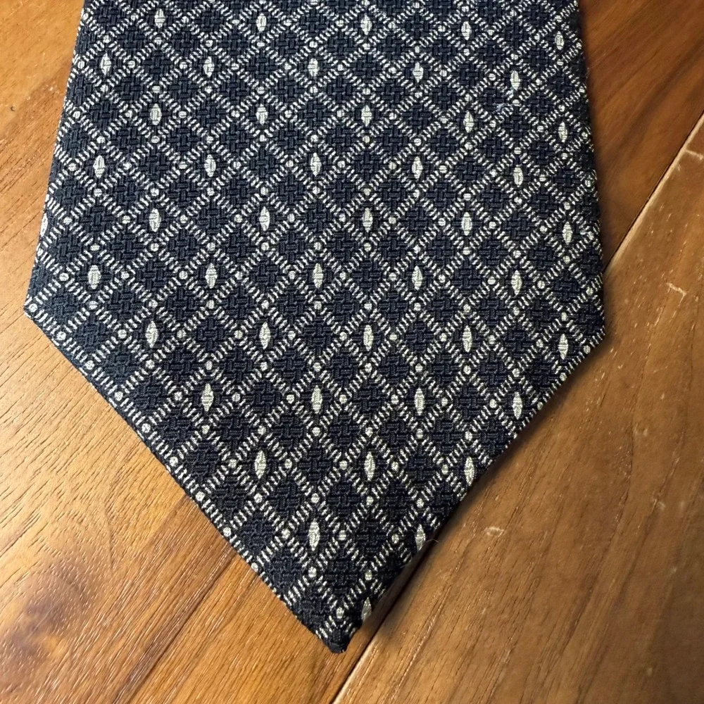 Mezzano Men's Black Tie‎ Gold Diamond Geometric Silk Necktie